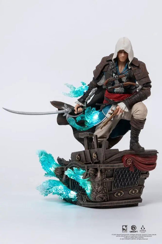 Assassin's Creed Black Flag Edward Kenway 1/8 scale statue by PURE ARTS; hooded pirate with blue Animus energy base.