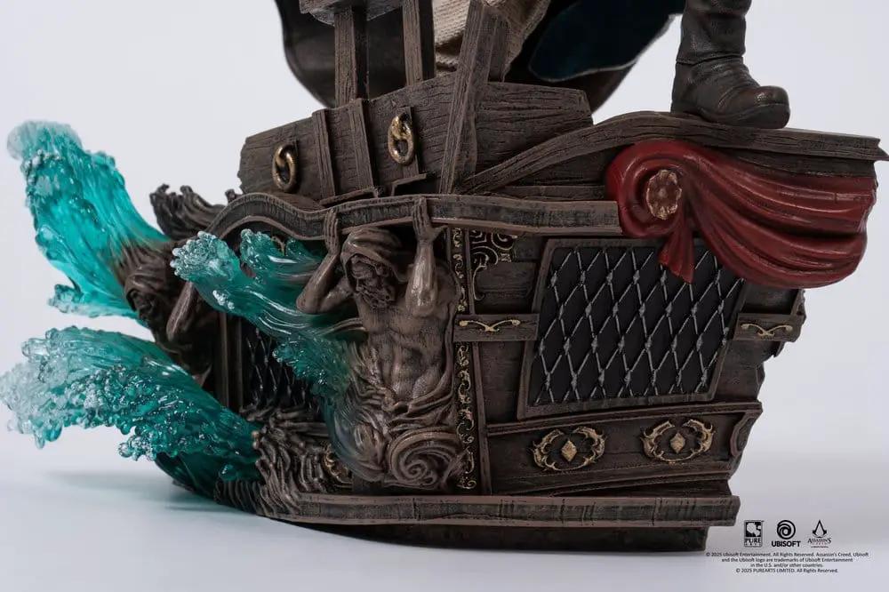 PURE ARTS Assassin's Creed Black Flag Edward Kenway 1/8 scale statue; ornate ship deck base with teal wave effects.