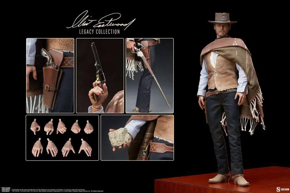 Figura de acción 1/6 Clint Eastwood The Man With No Name, 30 cm, SIDESHOW COLLECTIBLES; poncho y sombrero, pistola y rifle, 9 manos