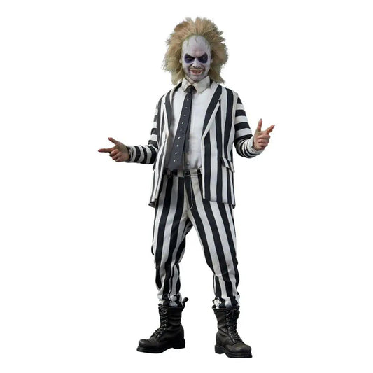 Beetlejuice 1/6 scale figure by Sideshow Collectibles in a black-and-white striped suit with tie and boots