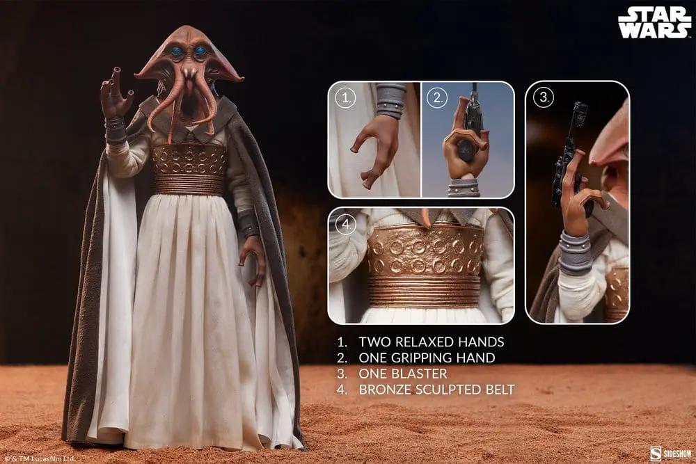 Star Wars 1/6 Tessek action figure by Sideshow Collectibles, 32 cm, white robe with bronze sculpted belt.
