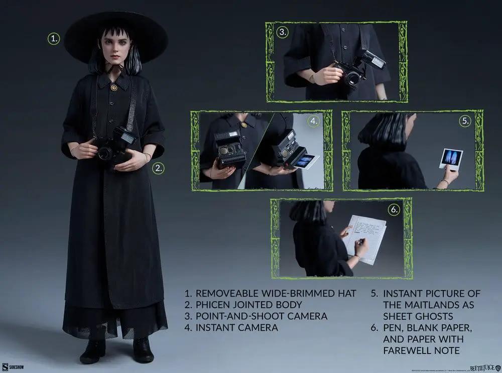 Beetlejuice Lydia Deetz 1/6 figure by Sideshow Collectibles in black dress with wide-brim hat