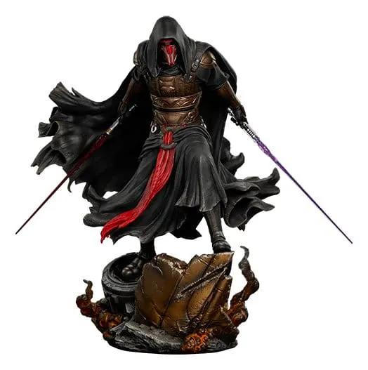 Darth Revan estatua 1/5, Star Wars, 48 cm, capa negra, máscara roja, dos sables rojo y púrpura, base.