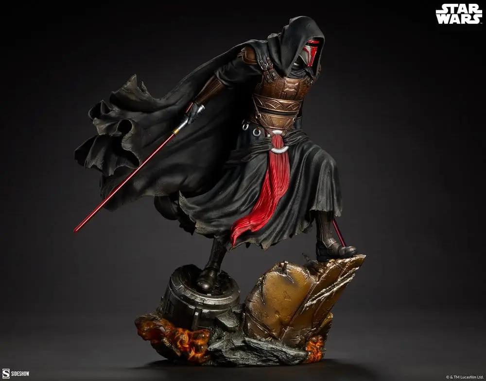 Estatua Darth Revan 1/5 — SIDESHOW COLLECTIBLES, capa negra, armadura bronce, sable rojo, base rocosa