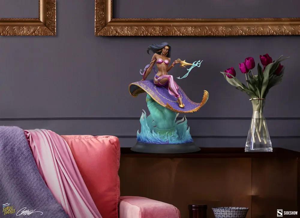 Estatua Sultana de Fairytale Fantasies Collection, 44 cm, SIDESHOW COLLECTIBLES; princesa morada sobre ola turquesa.