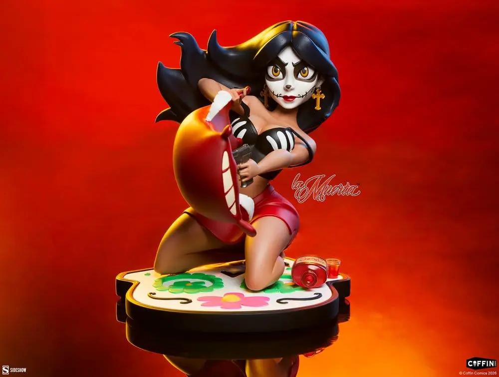 Figura Coffin Comics Sleepover in Hell La Muerta, estatua de colección de Sideshow Collectibles con shorts rojos