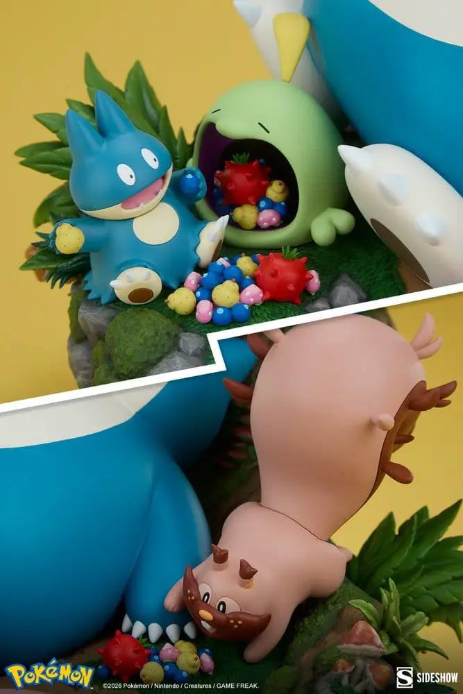 Pokémon Diorama Snorlax 33 cm SIDESHOW COLLECTIBLES; blue, pink and green Pokémon figures on a rocky diorama base (3 figures).