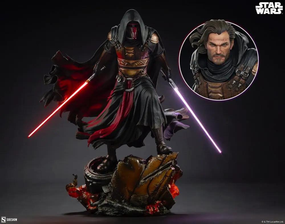 Estatua Darth Revan Premium Format 1/4 de SIDESHOW COLLECTIBLES; mezcla de materiales, sables rojos y morados.