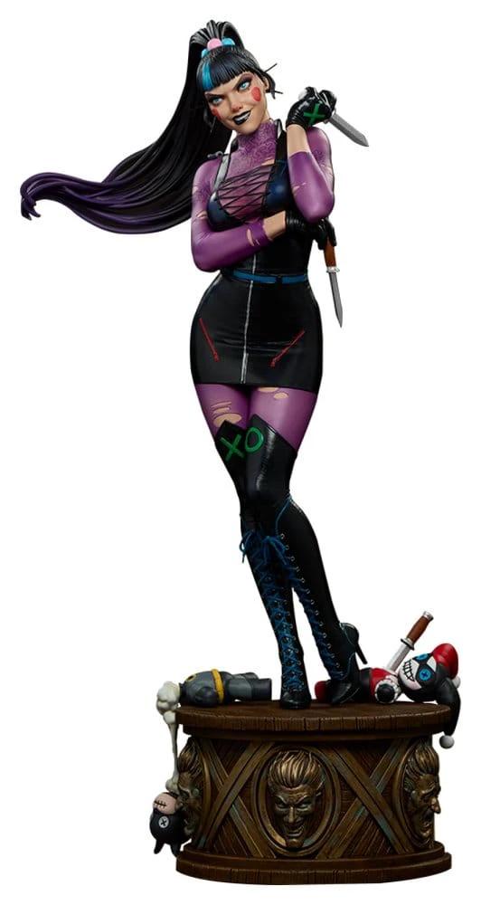 Punchline premium format statue by Sideshow Collectibles; 55 cm, DC Comics, purple outfit with hair, on base