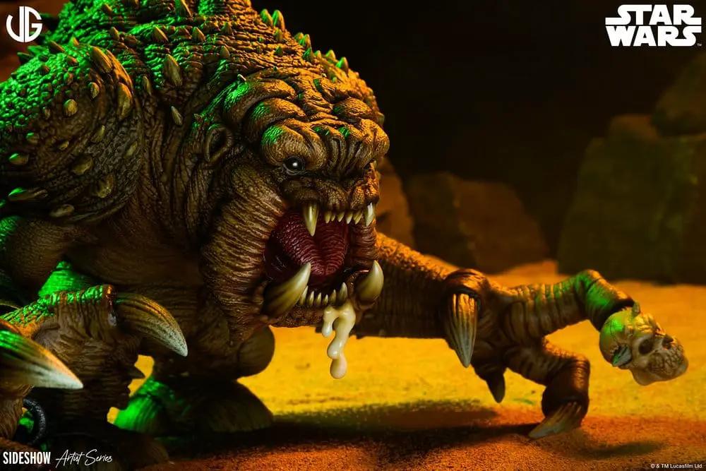 Estatua coleccionable Star Wars Rancor de SIDESHOW COLLECTIBLES, 31 cm, verde y marrón con detalle de fauces.