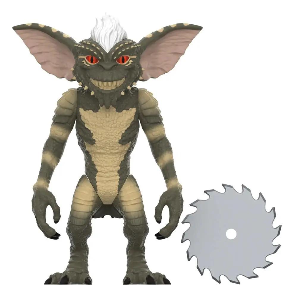 SUPER 7 Gremlins ReAction Mohawk figure, 23 cm, olive-green/beige body with white mohawk and circular saw blade accessory