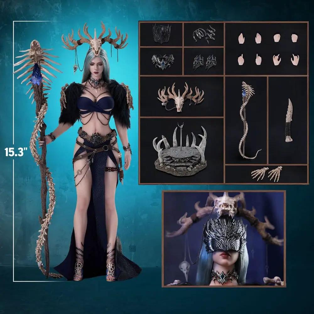 Serpent Kin Figura 1/6 Oracle action figure by TBLEAGUE, 30 cm, with horned headdress, staff, and accessories.
