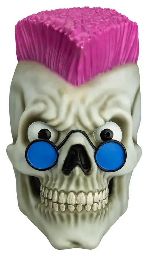 Máscara de vinilo Pesadillas Curly de Trick or Treat Studios, con cráneo gris, mohawk rosa y gafas azules redondas