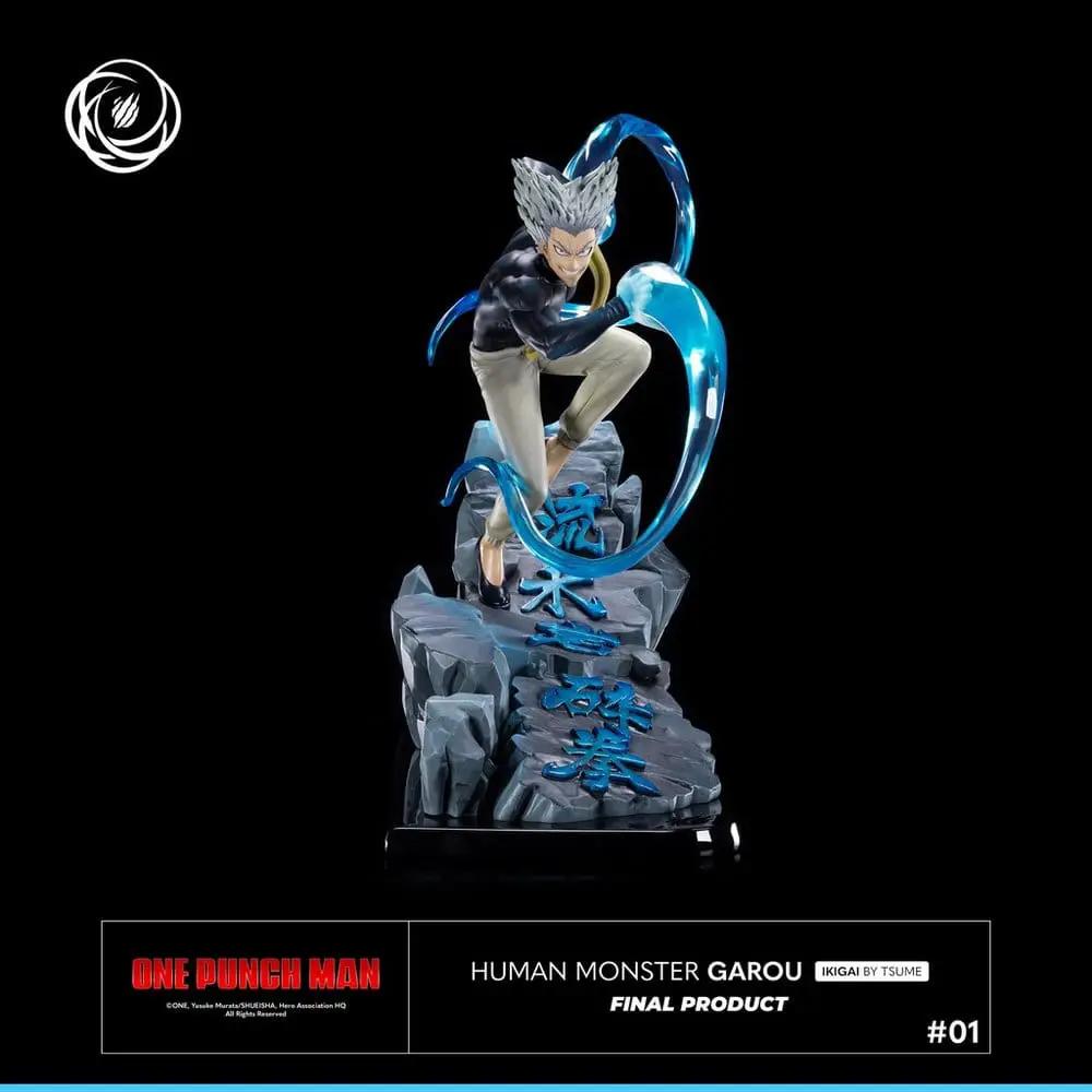 TSUME One-Punch Man Garou 1/6 Ikigai action figure with blue energy swirl and rocky base