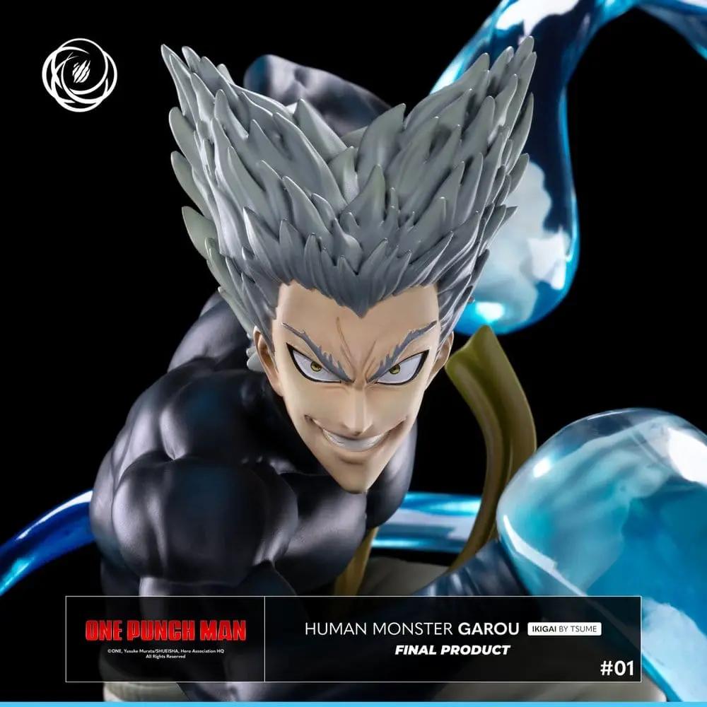 Figura de acción One-Punch Man Garou IKIGAI 1/6 de TSUME; cabello gris y traje negro con efectos azules