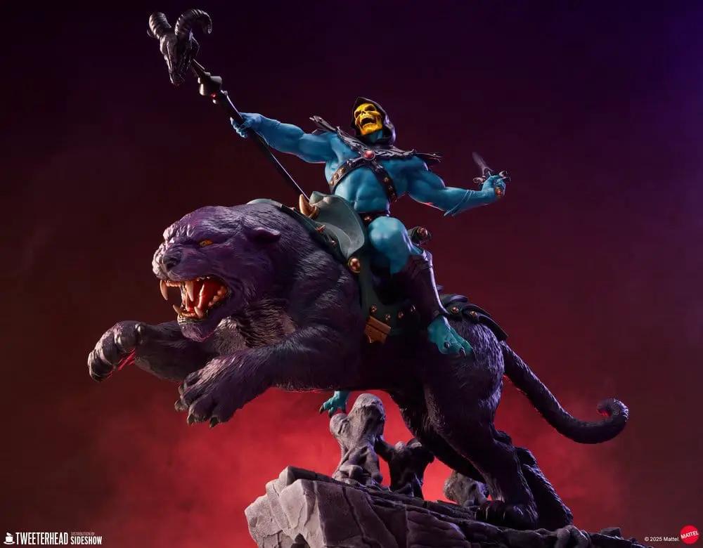 Masters of the Universe Skeletor & Panthor 1/4 statue: blue Skeletor riding purple Panthor, Tweeterhead, 81 cm tall