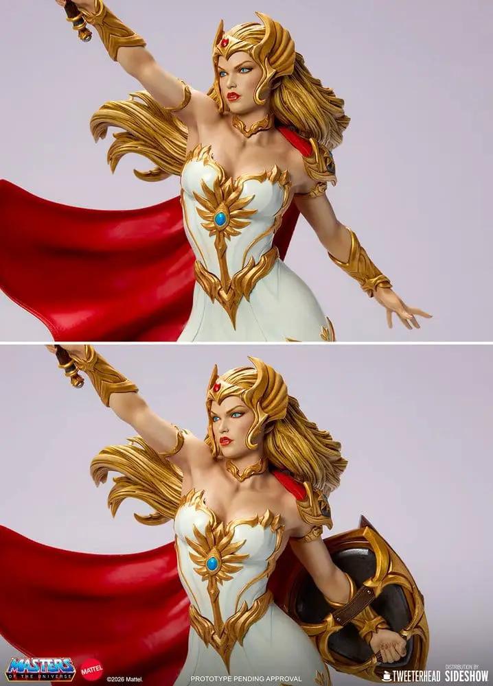 Estatua She-Ra 1/5, 66 cm, Tweeterhead; figura con traje blanco y armadura dorada