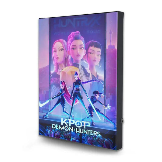 Póster de tela con luz LED KPop Demon Hunters, Pyramid International, colores azul y morado