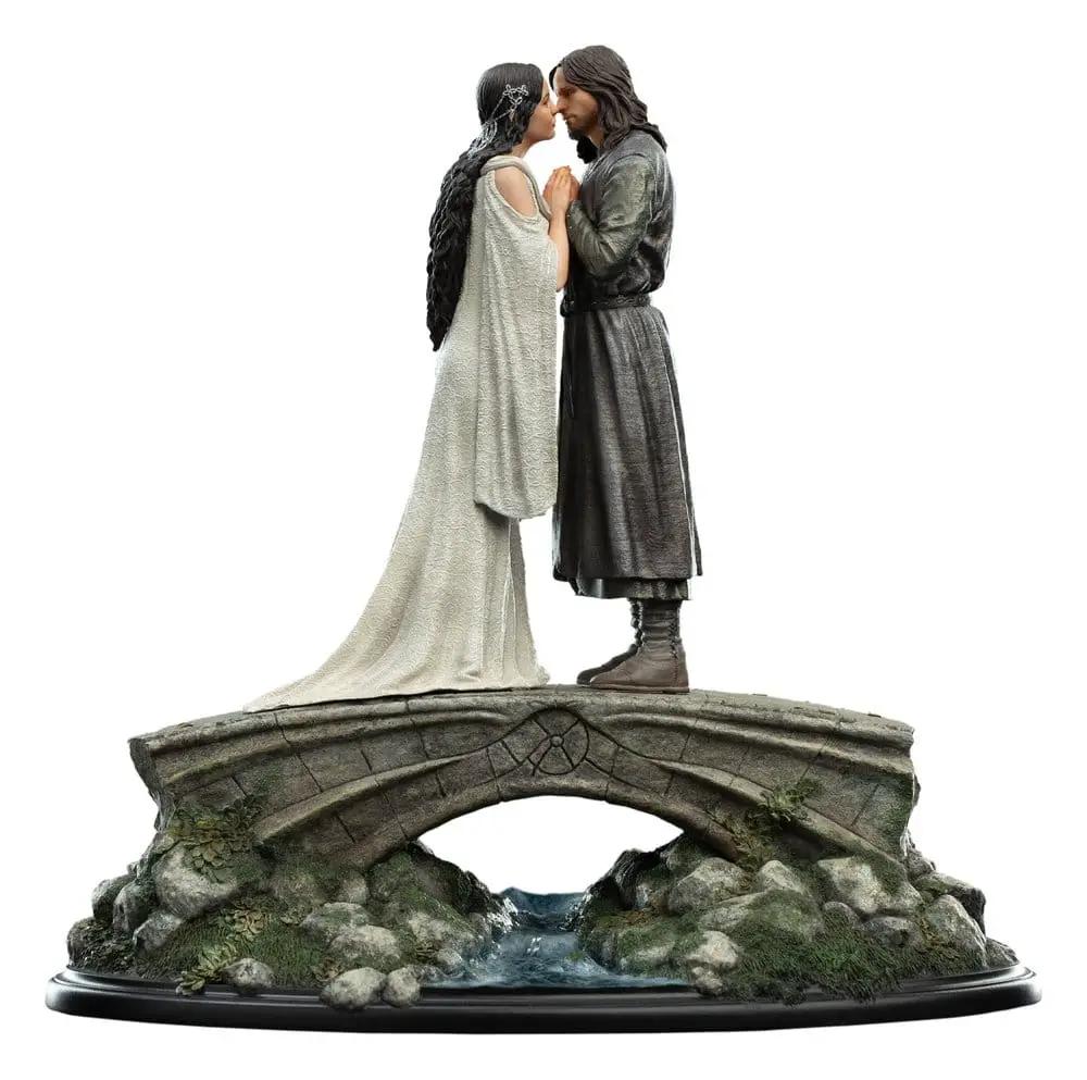 Estatua Aragorn y Arwen de El Señor de los Anillos, 24 cm, sobre puente de piedra