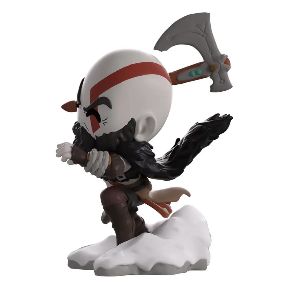 Figura vinyl Kratos de God of War, 10 cm, de YOUTOOZ, figura de acción con hacha y capa negra sobre base de nieve.