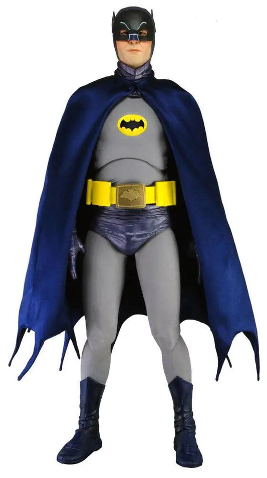 NECA Batman 1966 1/4-scale action figure, 45 cm tall, blue cape, gray suit, yellow belt.